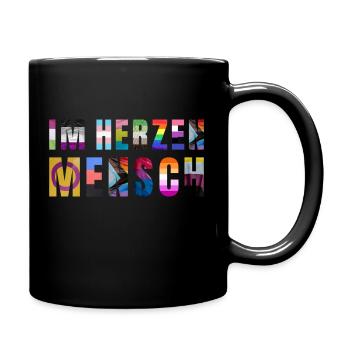 Im Herzen Mensch - Tasse einfarbig - Schwarz - Rechts