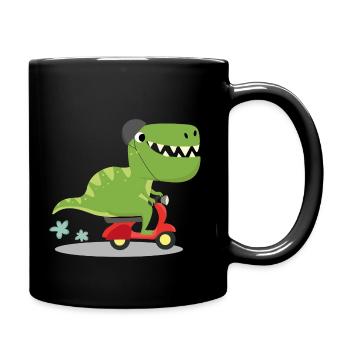 T-Rex Dino auf Roller - lustig cooler Dinosaurier - Tasse einfarbig - Schwarz - Rechts