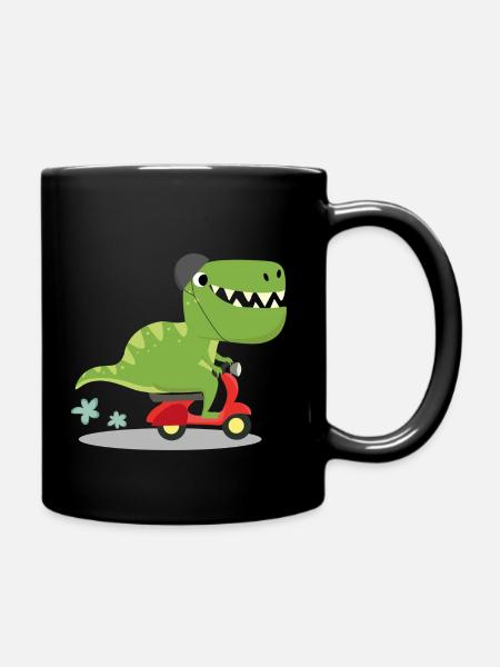 T-Rex Dino auf Roller - lustig cooler Dinosaurier - Tasse einfarbig - Schwarz