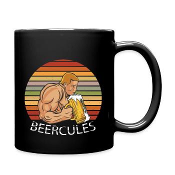 Beercules drinking beer vintage funny design - Full Colour Mug - black - Right
