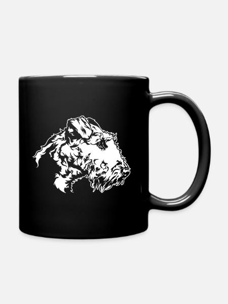 AIREDALE TERRIER Hundeportrait Hund Hunde Wilsigns - Tasse einfarbig - Schwarz