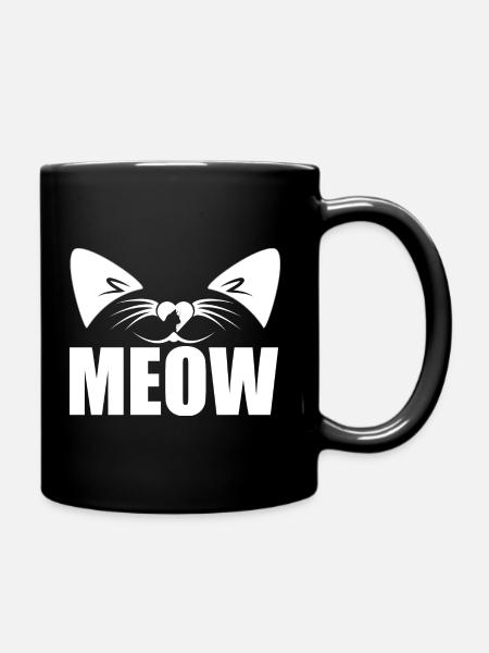 Meow Katze Katzenohren - Tasse einfarbig - Schwarz