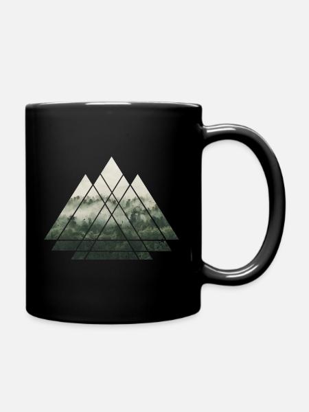 Geometrische Dreicke - Wald im Nebel - Tasse einfarbig - Schwarz