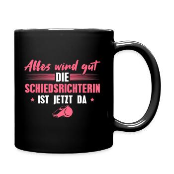 Fußball Schiri Schiedsrichterin - Tasse einfarbig - Schwarz - Rechts