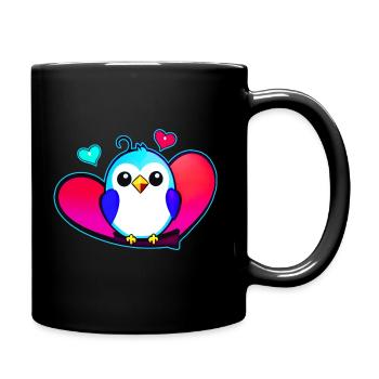 Cute colorful bird with hearts - Full Colour Mug - black - Right