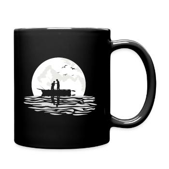 Vatertag Angler Mond Boot Fischer Geschenk - Tasse einfarbig - Schwarz - Rechts