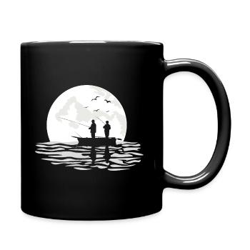 Vatertag Angler Mond Boot Fischer Geschenkidee - Tasse einfarbig - Schwarz - Rechts