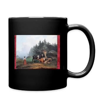 Hirtin mit ruhender Herde - Tasse einfarbig - Schwarz - Rechts
