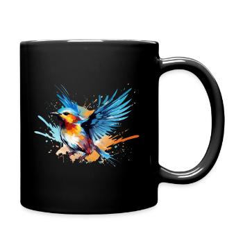 Blaumeise Farbkleckse Farbspritzer - Tasse einfarbig - Schwarz - Rechts