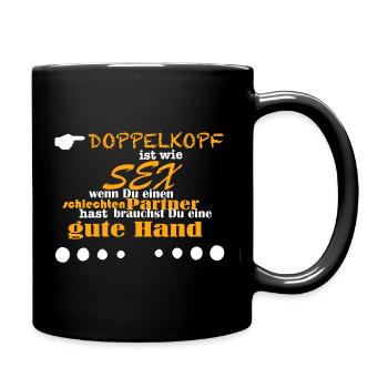 Doppelkopf ist wie Sex - Tasse einfarbig - Schwarz - Rechts