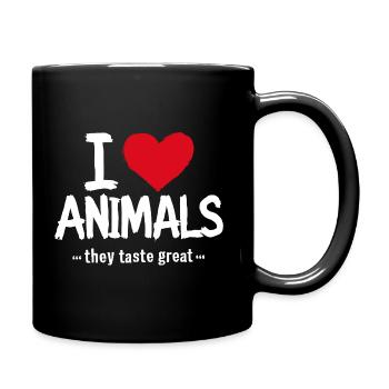 Ich liebe Tiere – Sie schmecken großartig! - Tasse einfarbig - Schwarz - Rechts