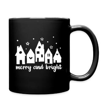Weihnachtshäuschen im Schnee - Tasse einfarbig - Schwarz - Rechts