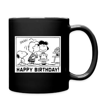 Peanuts Design Happy Birthday Mit Charlie & Lucy - Tasse einfarbig - Schwarz - Rechts