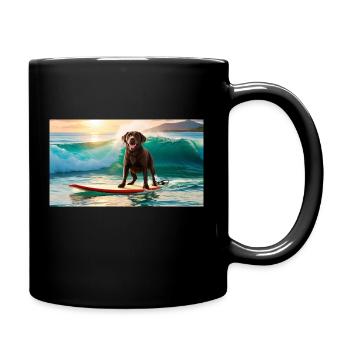 Surfin’ Bella – Der Labrador auf Wellenjagd - Tasse einfarbig - Schwarz - Rechts