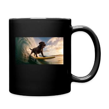 Surfin’ Bella – Der Labrador auf Wellenjagd - Tasse einfarbig - Schwarz - Rechts