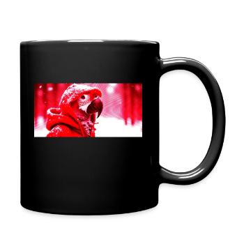 Roter Papagei mit rotem Kapuzenpullover - Tasse einfarbig - Schwarz - Rechts
