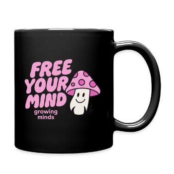 Free Your Mind Pilz Cartoon Design - Tasse einfarbig - Schwarz - Rechts