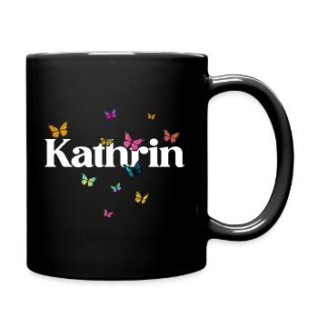 Schöner Mädchenname mit Schmetterlingen KATHRIN - Tasse einfarbig - Schwarz - Rechts