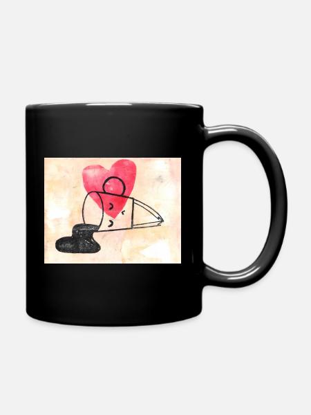 Heart Motif with Line Art Coffee Mug in Love - Full Colour Mug - black