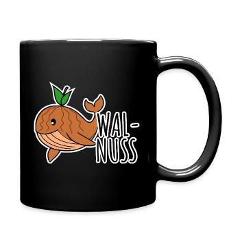 Walnuss - Halb Wal halb Nuss schwimmt lustig herum - Tasse einfarbig - Schwarz - Rechts