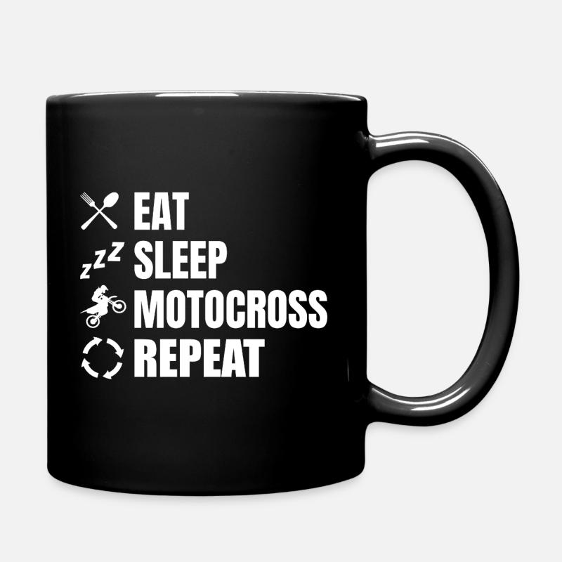 Essen Schlafen Motocross Wiederholen - Tasse einfarbig - Schwarz