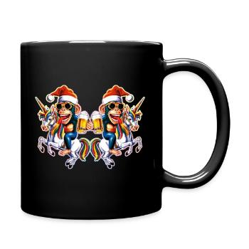 Affe Weihnachten Einhorn Christmas Party - Tasse einfarbig - Schwarz - Rechts