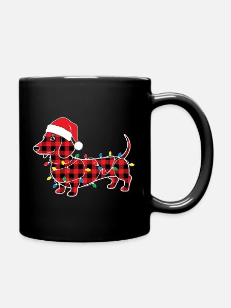 Hund Dackel Weihnachten Plaid Rot Plaid - Tasse einfarbig - Schwarz