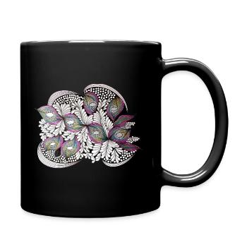 Pfauenfeder Doodle Muster - Tasse einfarbig - Schwarz - Rechts