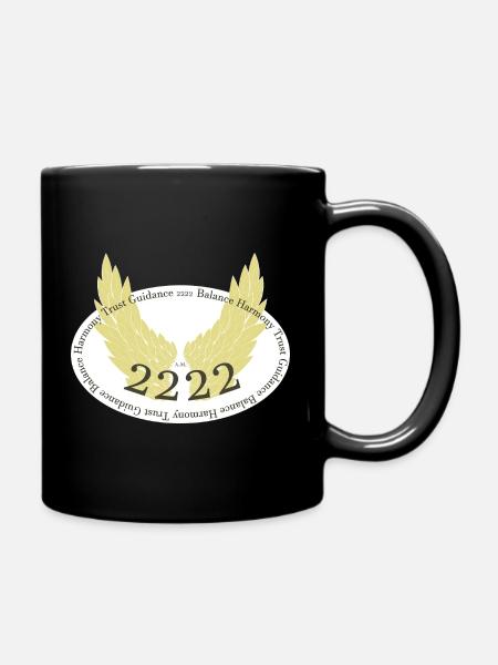 Angel wings with angel number 2222 - Full Colour Mug - black