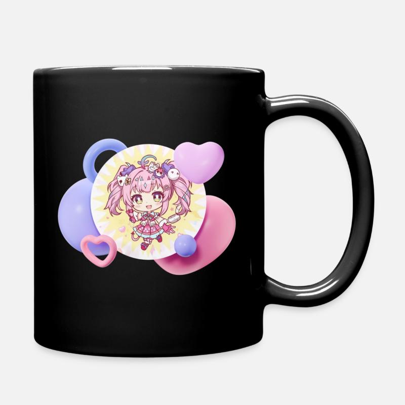 Pastell-Chibi mit Herzchen - Tasse einfarbig - Schwarz