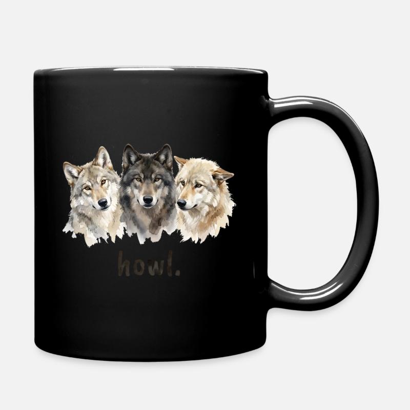 Wolf Howl Funny Wolf Lover Howl - Full Colour Mug - black