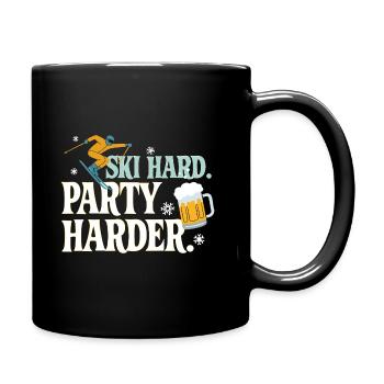 Ski Hard Party Harder Après Ski Spruch - Tasse einfarbig - Schwarz - Rechts