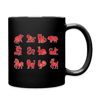 Floral Chinese New Year Chinese Zodiac Animal Sign - Full Colour Mug - black - Right