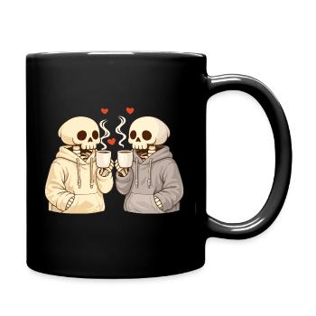 Cozy Skeleton Couple with Cups – Warm Moments - Full Colour Mug - black - Right