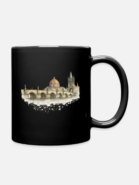 Florentiner Brücke & Dom Watercolor - Tasse einfarbig - Schwarz
