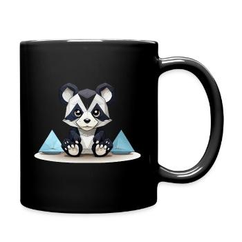 Low-Poly Panda am Eisgebirge - Tasse einfarbig - Schwarz - Rechts