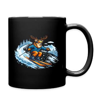Lustiger Ski Hirsch – Comic Wintersport Motiv - Tasse einfarbig - Schwarz - Rechts