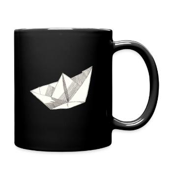 Papierschiff - Tasse einfarbig - Schwarz - Rechts