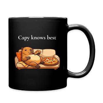 Capybara Mit Pizza Auf Sofa - Tasse einfarbig - Schwarz - Rechts