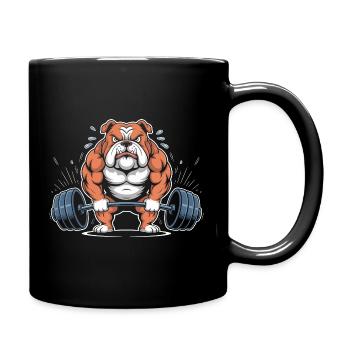 Kraftbulldogge beim Heben - Tasse einfarbig - Schwarz - Rechts