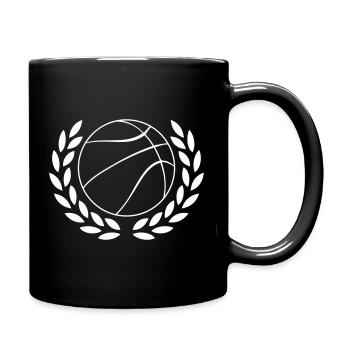 Basketball im Lorbeerkranz Emblem - Tasse einfarbig - Schwarz - Rechts