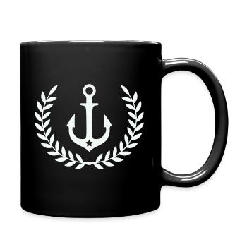 Anker im Lorbeerkranz - Tasse einfarbig - Schwarz - Rechts