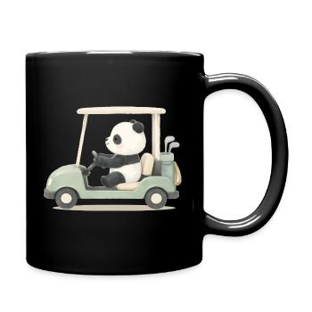 Panda im Golfcart Illustration - Tasse einfarbig - Schwarz - Rechts