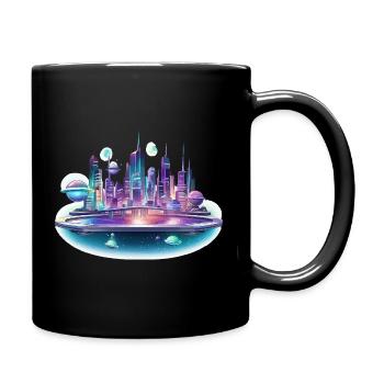 Neon Space City Skyline - Full Colour Mug - black - Right