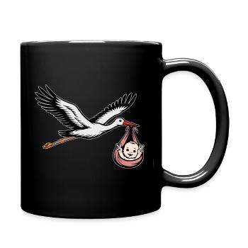 Stork with Baby in Cloth Peace Sign - Full Colour Mug - black - Right