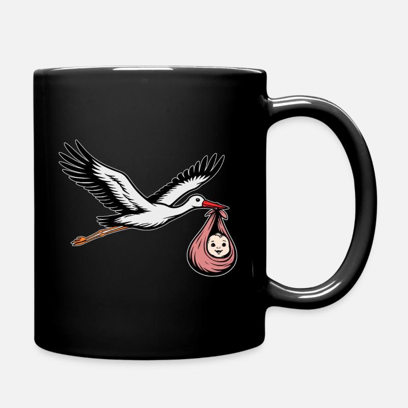Fliegender Storch mit Baby rosa - Tasse einfarbig - Schwarz