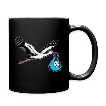 Fliegender Storch mit Baby blau - Tasse einfarbig - Schwarz - Rechts