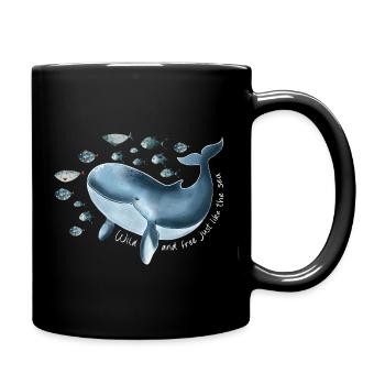 Freiheit für Hope- blauer Wal mit Fischschwarm - Tasse einfarbig - Schwarz - Rechts