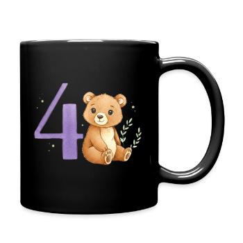 Watercolor Bear with Number 4 - Full Colour Mug - black - Right