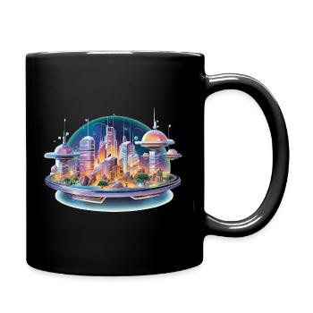 Futuristische Stadtinsel im Neonlicht - Tasse einfarbig - Schwarz - Rechts